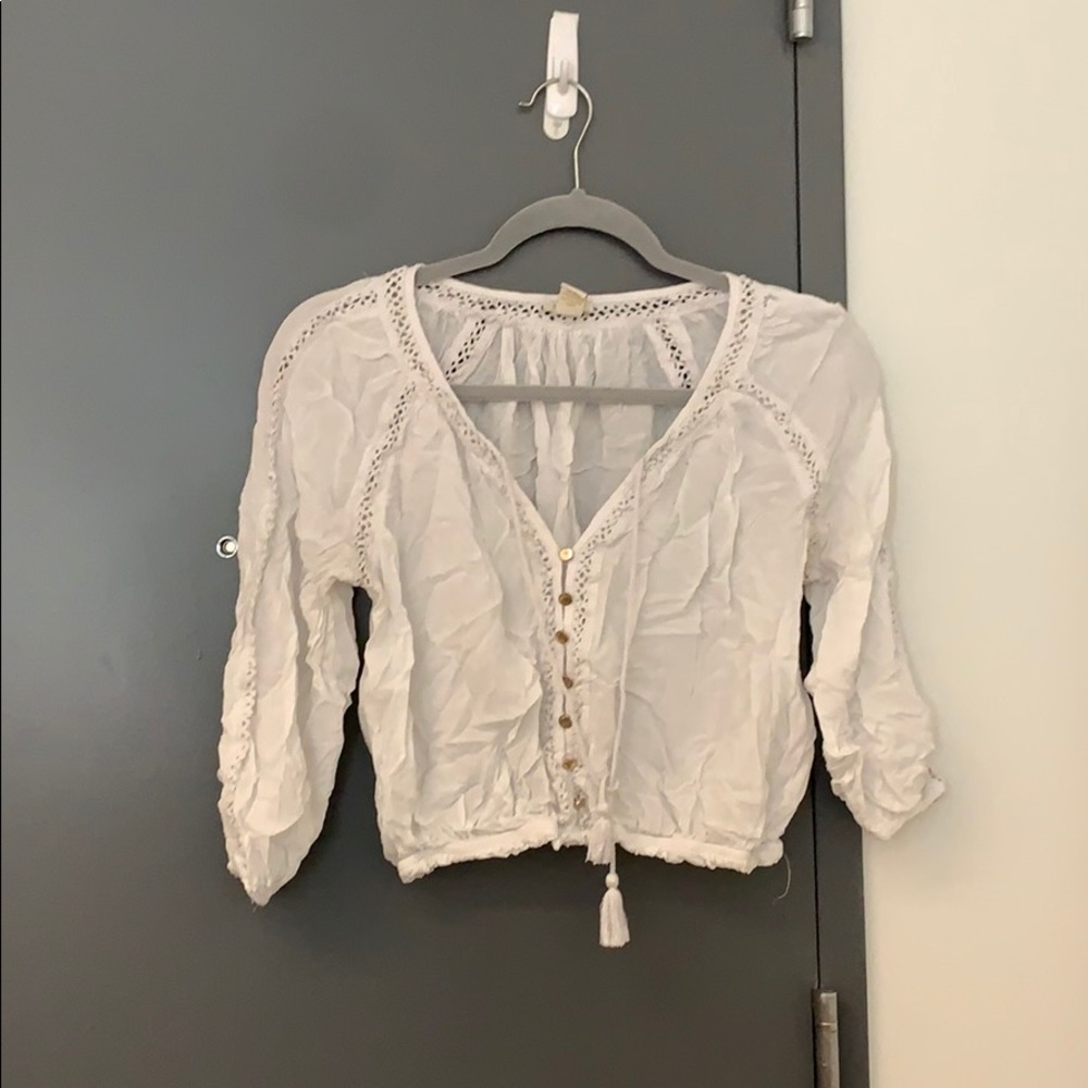White Peasant Crop Top